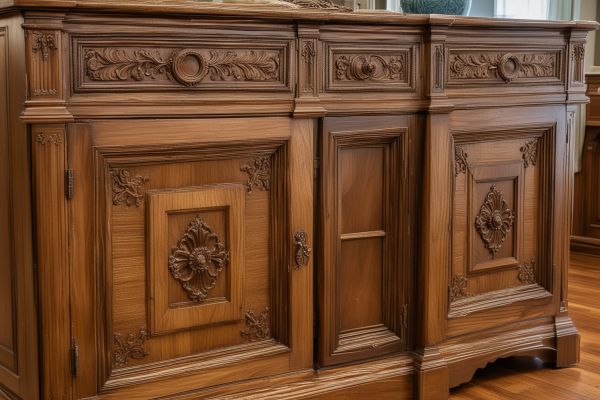 Professional wooden cabinet restoration with detailed craftsmanship work