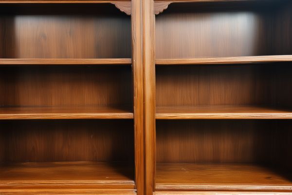 Wooden bookshelf restoration showing beautiful wood grain refinishing