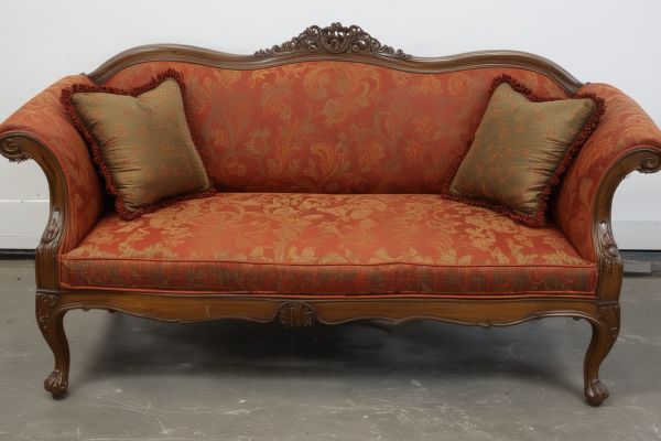 Sofa upholstery restoration with period-appropriate fabric matching