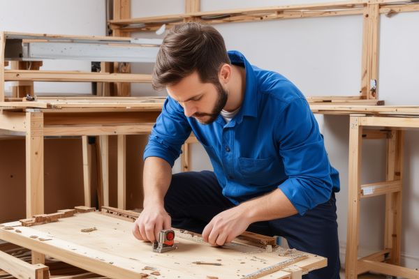 Professional furniture disassembly with careful component labeling