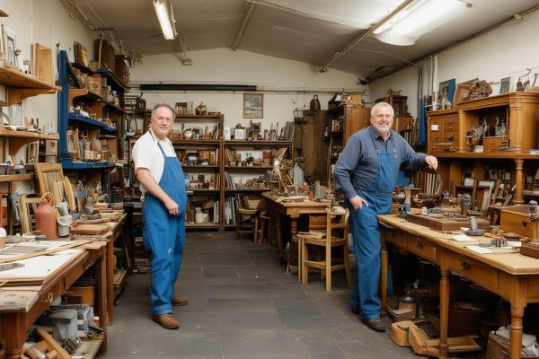 Historical photo showing the evolution of Chrissys Antiques workshop from 2003 to present
