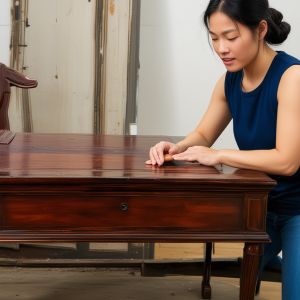 Lisa Chen - Finishing artist applying hand-rubbed varnish to restored furniture
