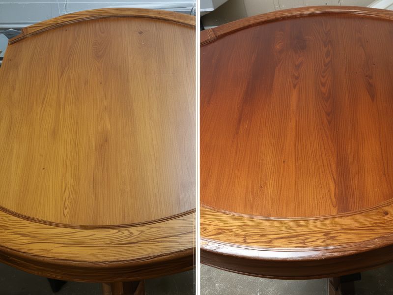 Professional wood restoration work showing detailed refinishing process